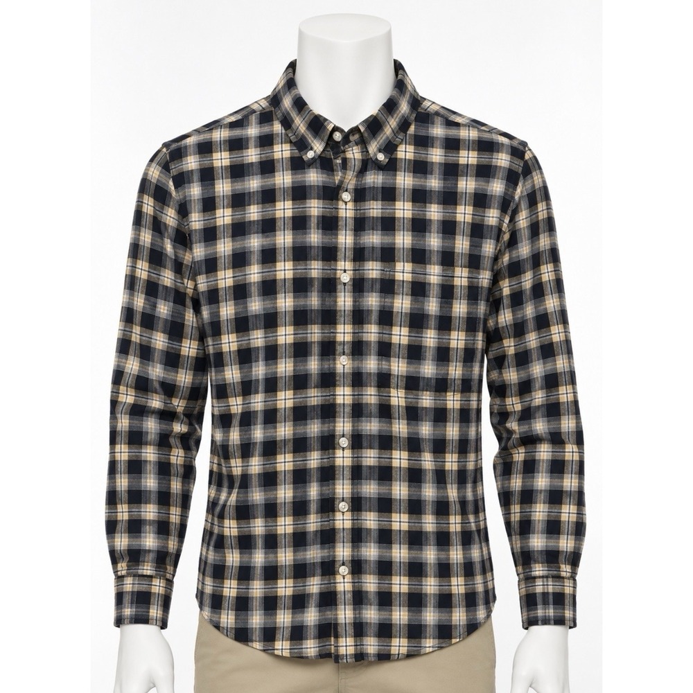 BANANA REPUBLIC Men's Plaid Flannel Shirt Large L Long Sleeve Button Down Blue